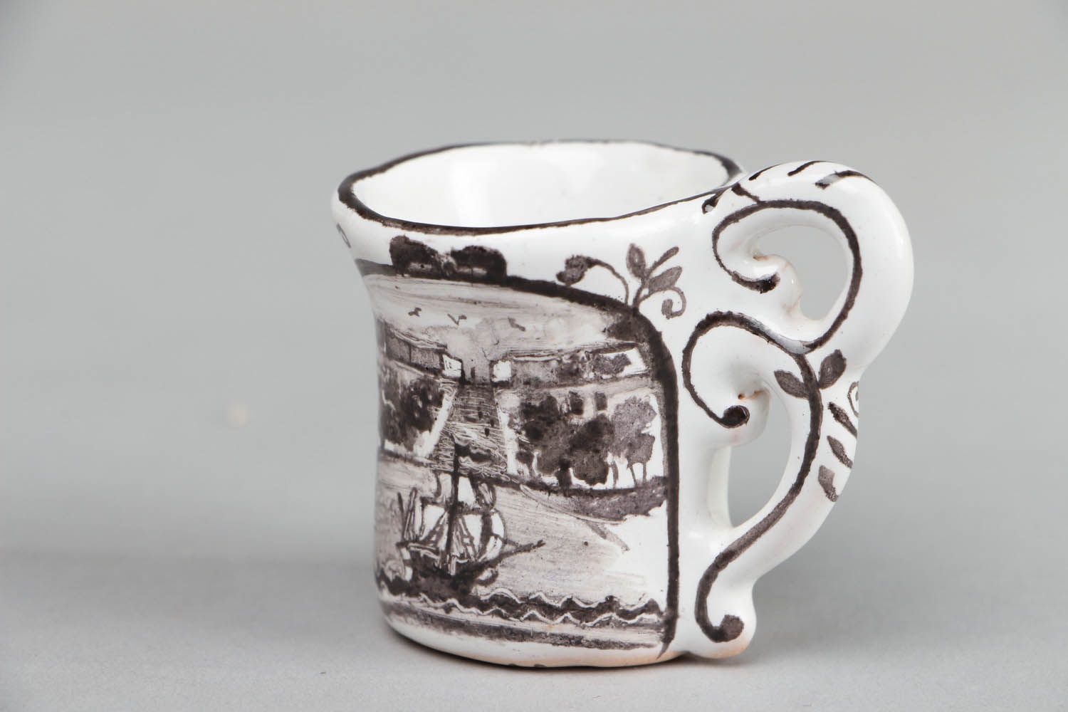 2 inches handmade ceramic coffee mug with marine design 0,09 lb photo 1