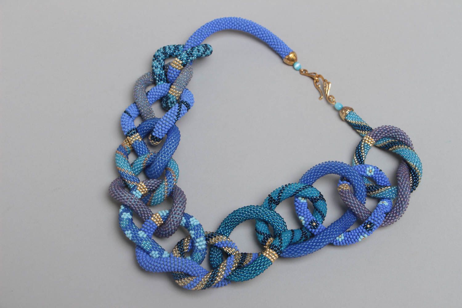 Handmade beaded cord necklace beautiful in blue shades female large photo 2
