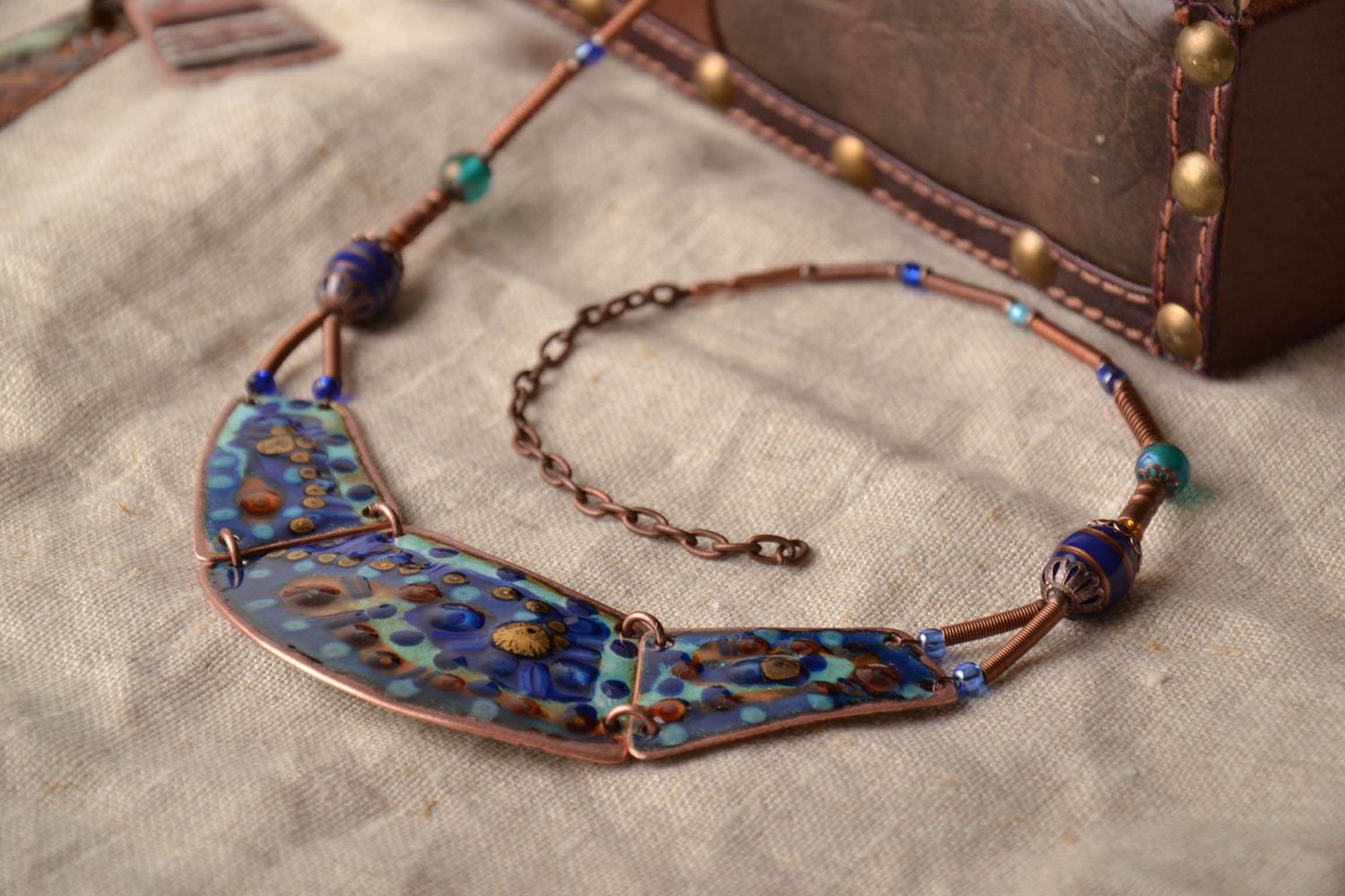 Blue enamel copper necklace photo 1