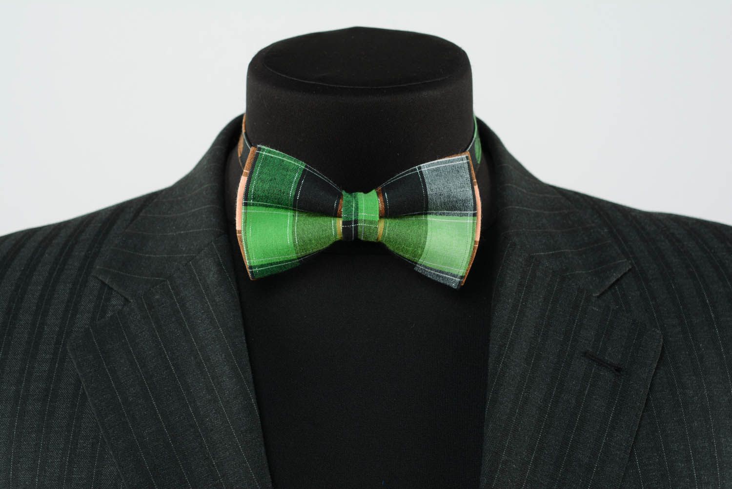 Grüne karierte Fliege Krawatte aus Textil foto 2