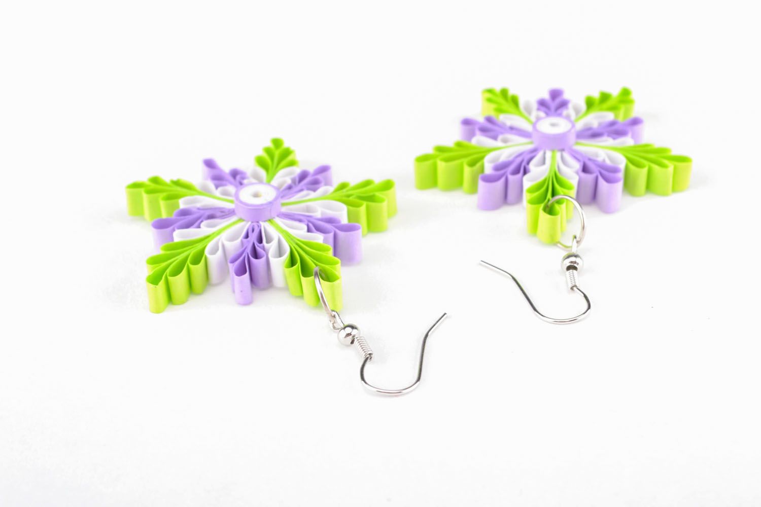 Paper earrings with flower charms photo 1