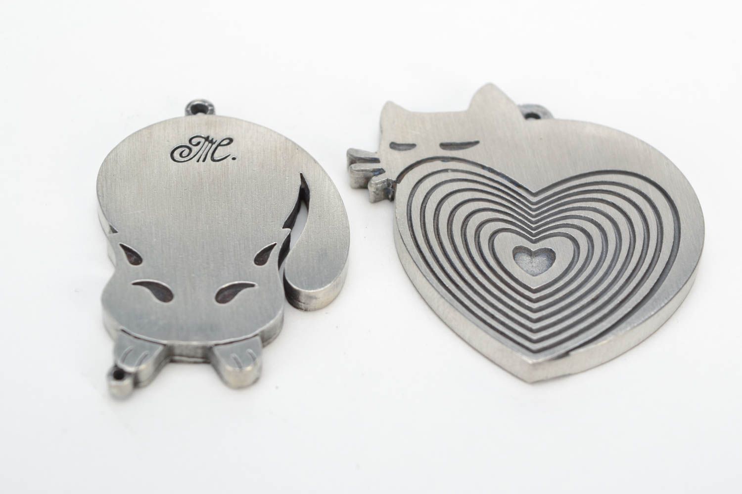 Set de supports pour pendentifs en métal faits main chat et coeur 2 pièces photo 5