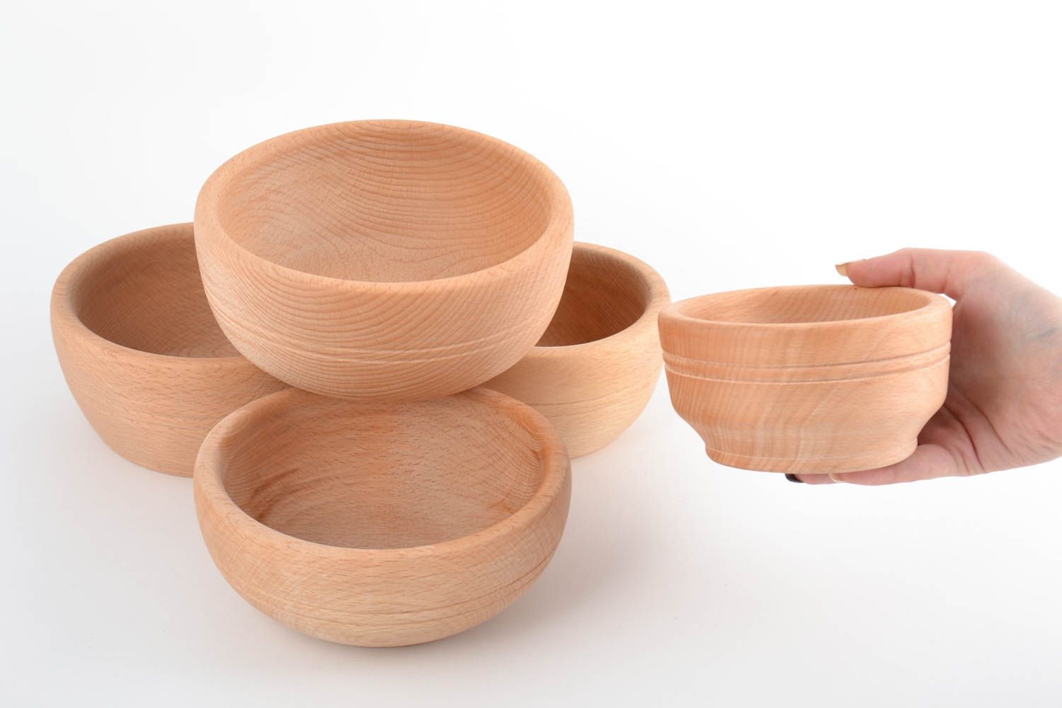 Set of handmade eco wooden bowls 5 pieces of different sizes for kitchen  photo 5