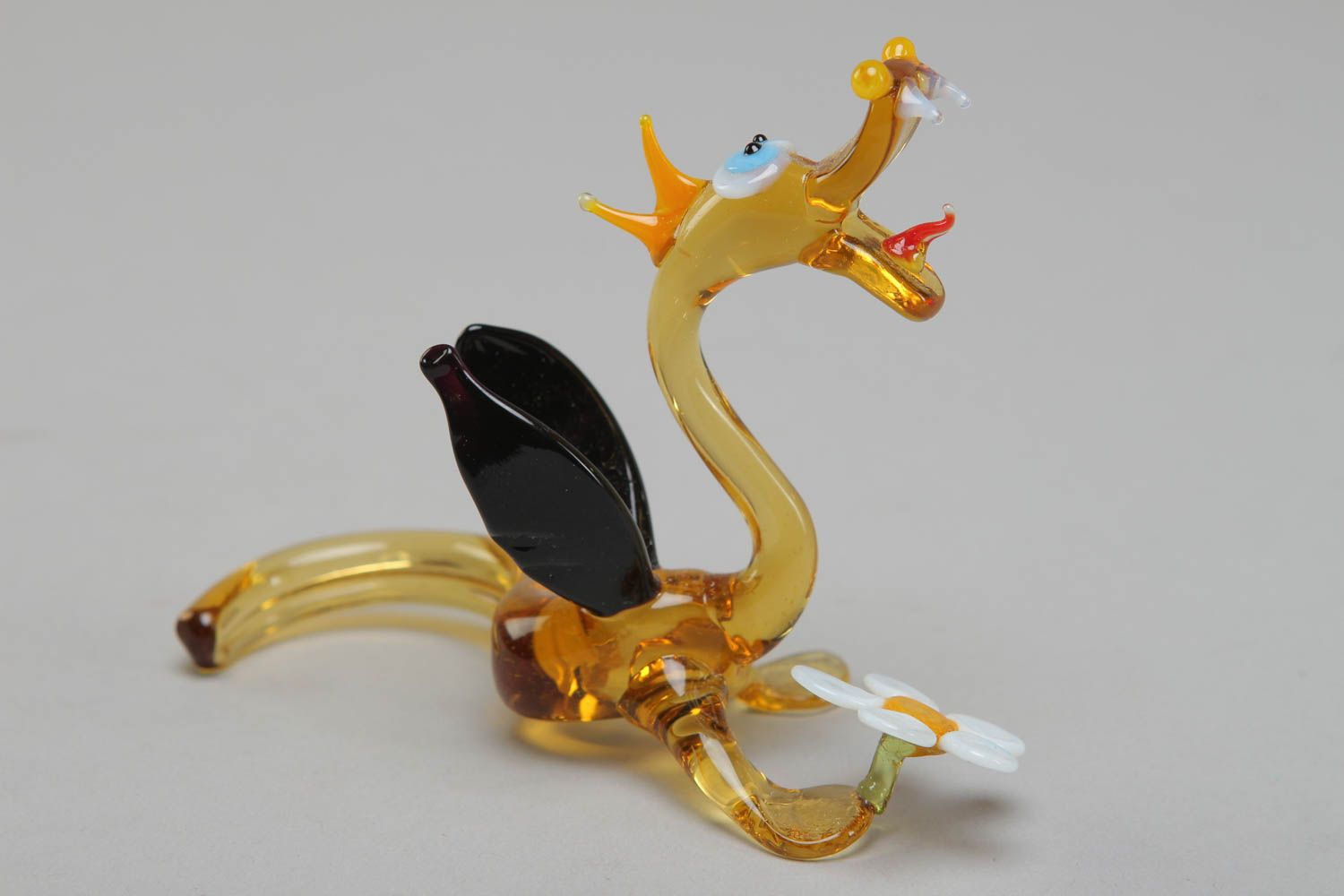 Figurine miniature en verre au chalumeau jaune décorative faite main Dragon photo 1