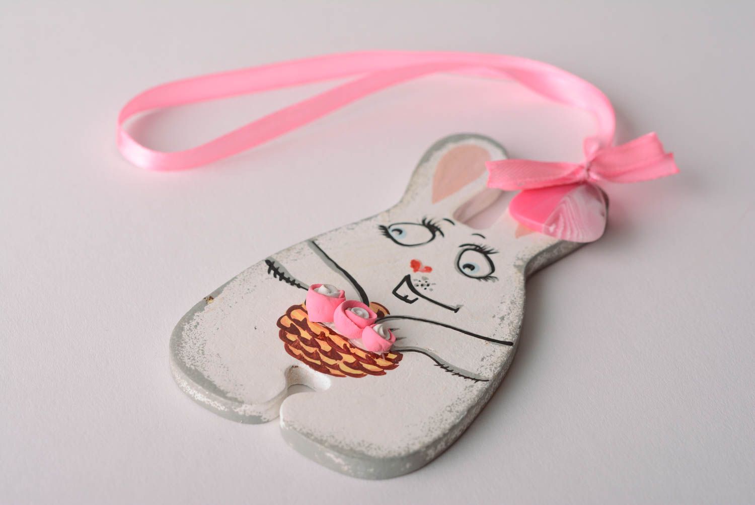 Children's handmade designer MDF interior pendant painted with acrylics Hare photo 1