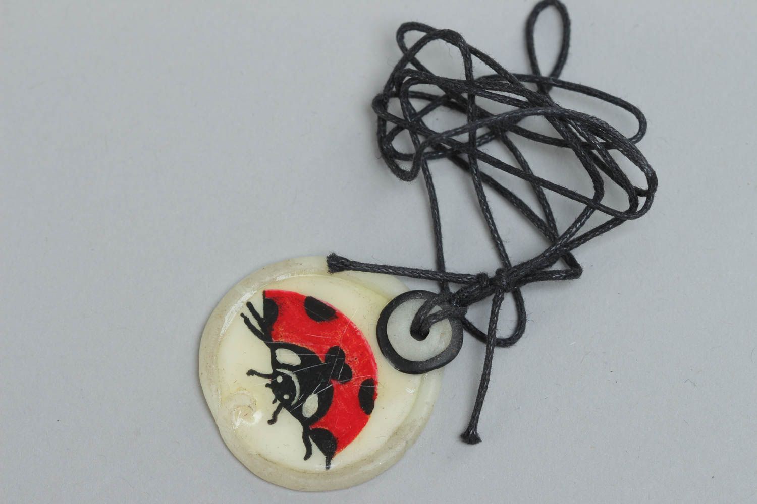 Handmade pendant made of polymer clay on long string beautiful stylish accessory photo 2