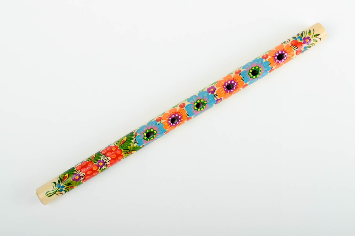Sopilka Instrument à vent fait main en bois multicolore motif floral Idée cadeau photo 4