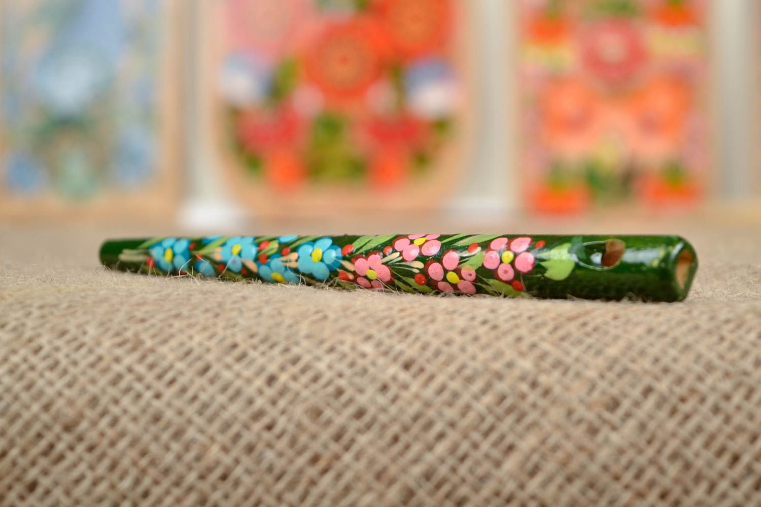 Penna fischietto di legno fatta a mano penna decorativa souvenir con pittura  foto 1