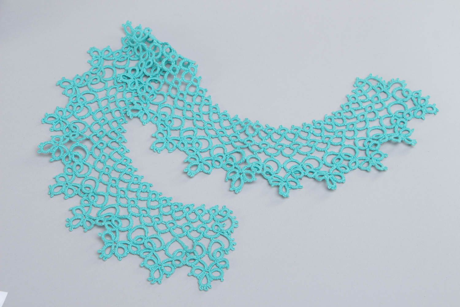 Handmade decorative blue lace collar tatting technique photo 2