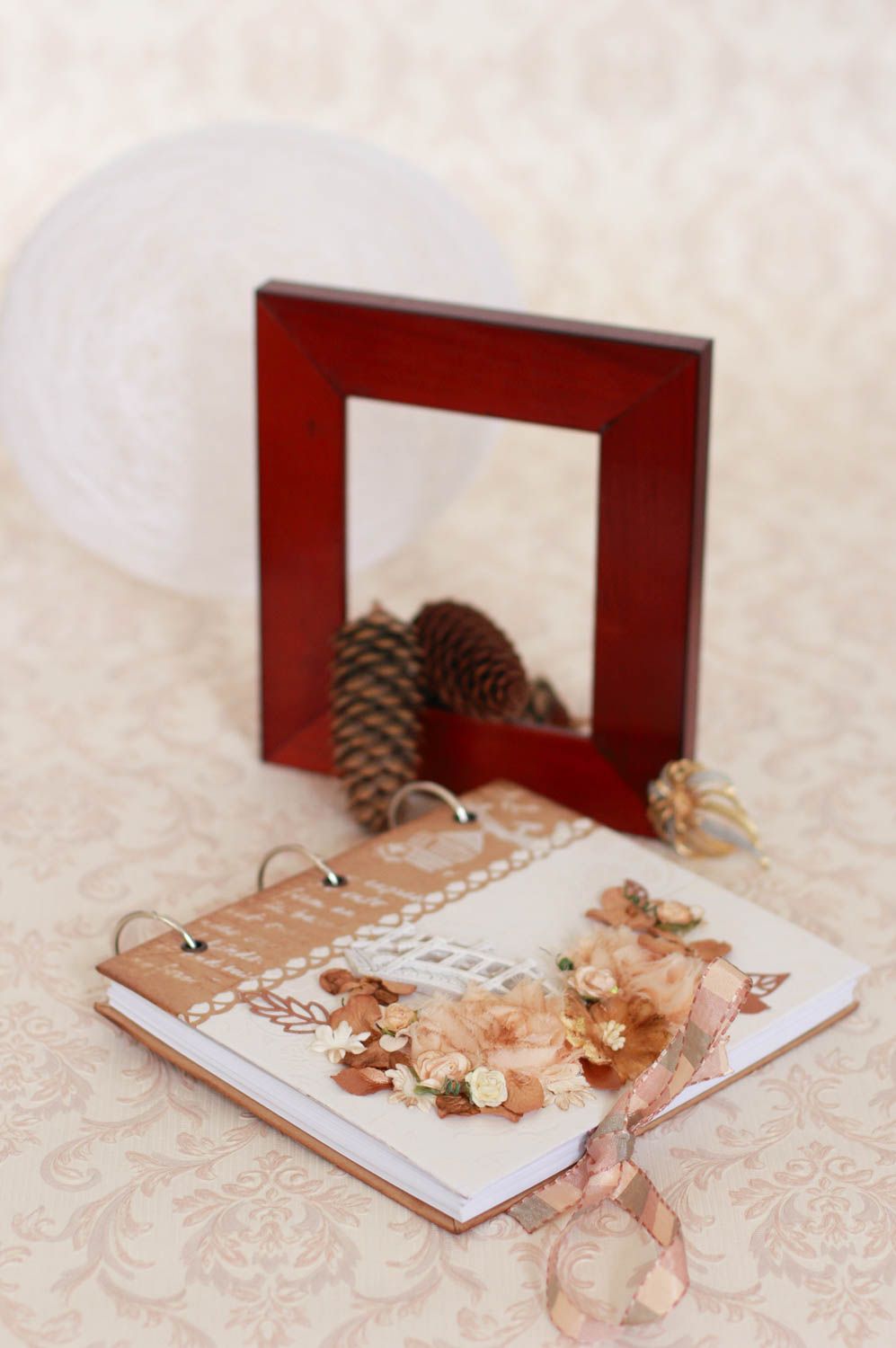 Handmade designer scrapbooking wedding well wishes book Romance white and brown photo 1