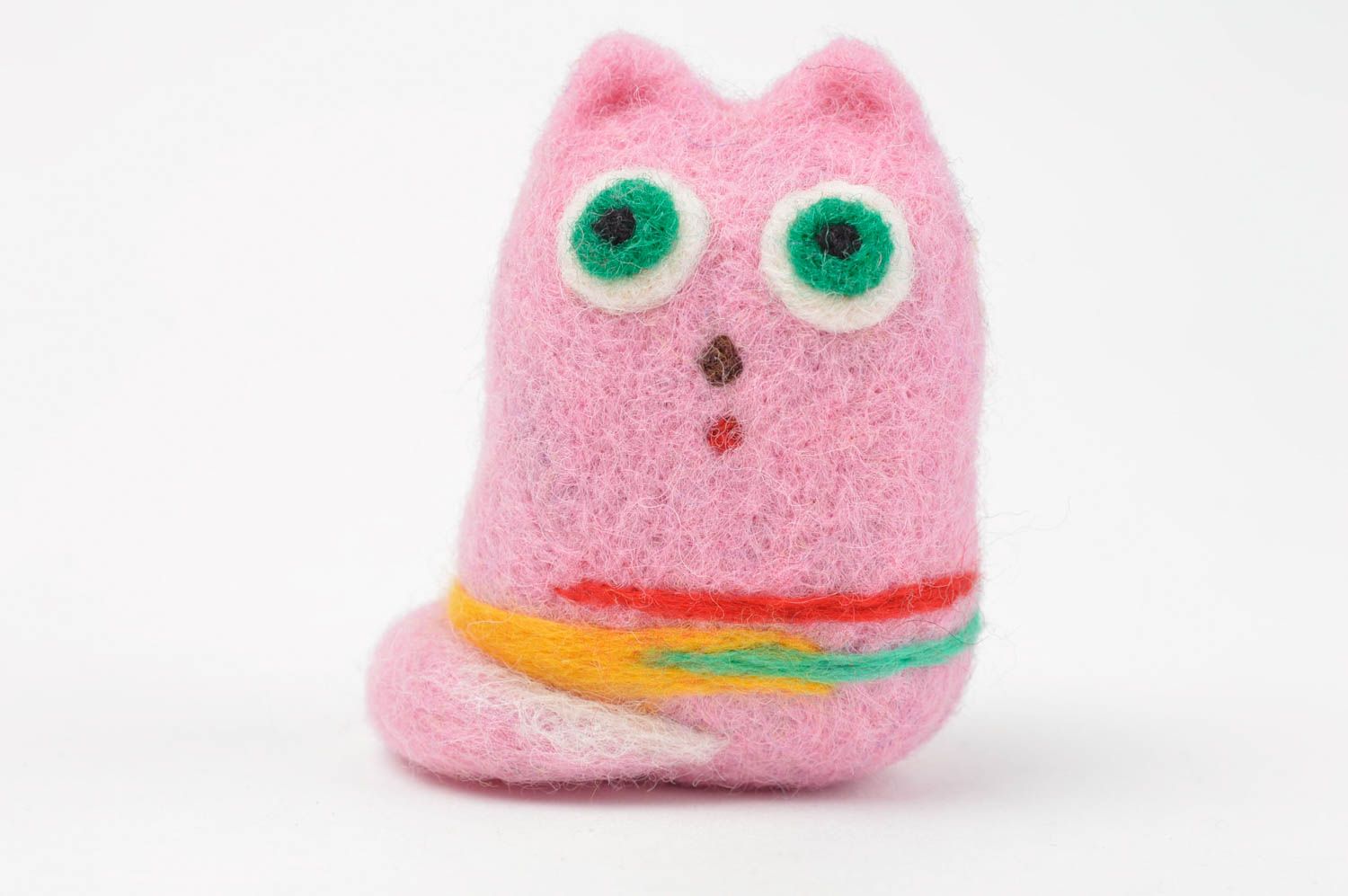 Peluche décorative fait main Jouet en laine Cadeau enfant original chat rose photo 2