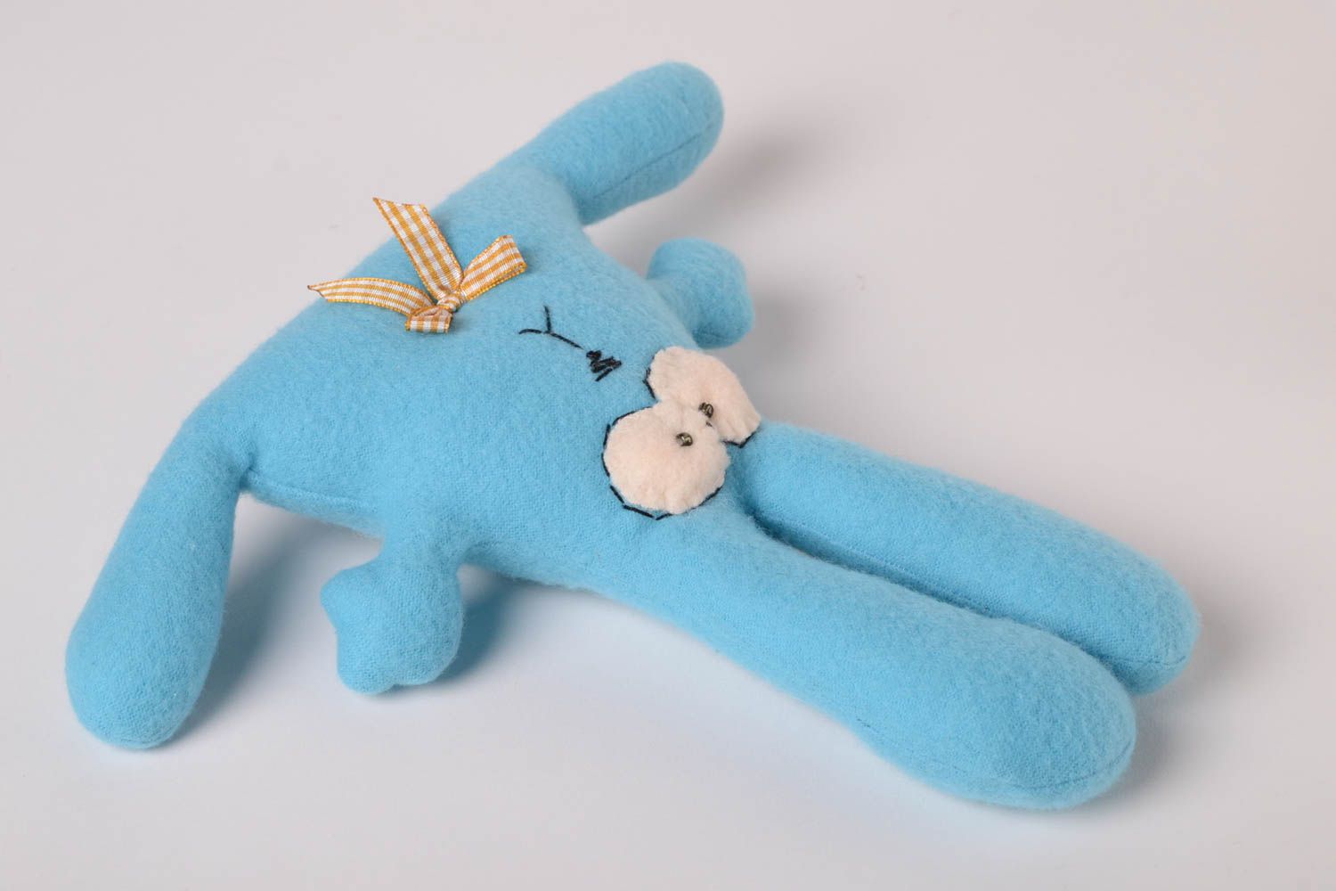 Stoff Kuscheltier handmade Geschenk für Kinder kleines Kuscheltier Hase in Blau foto 3