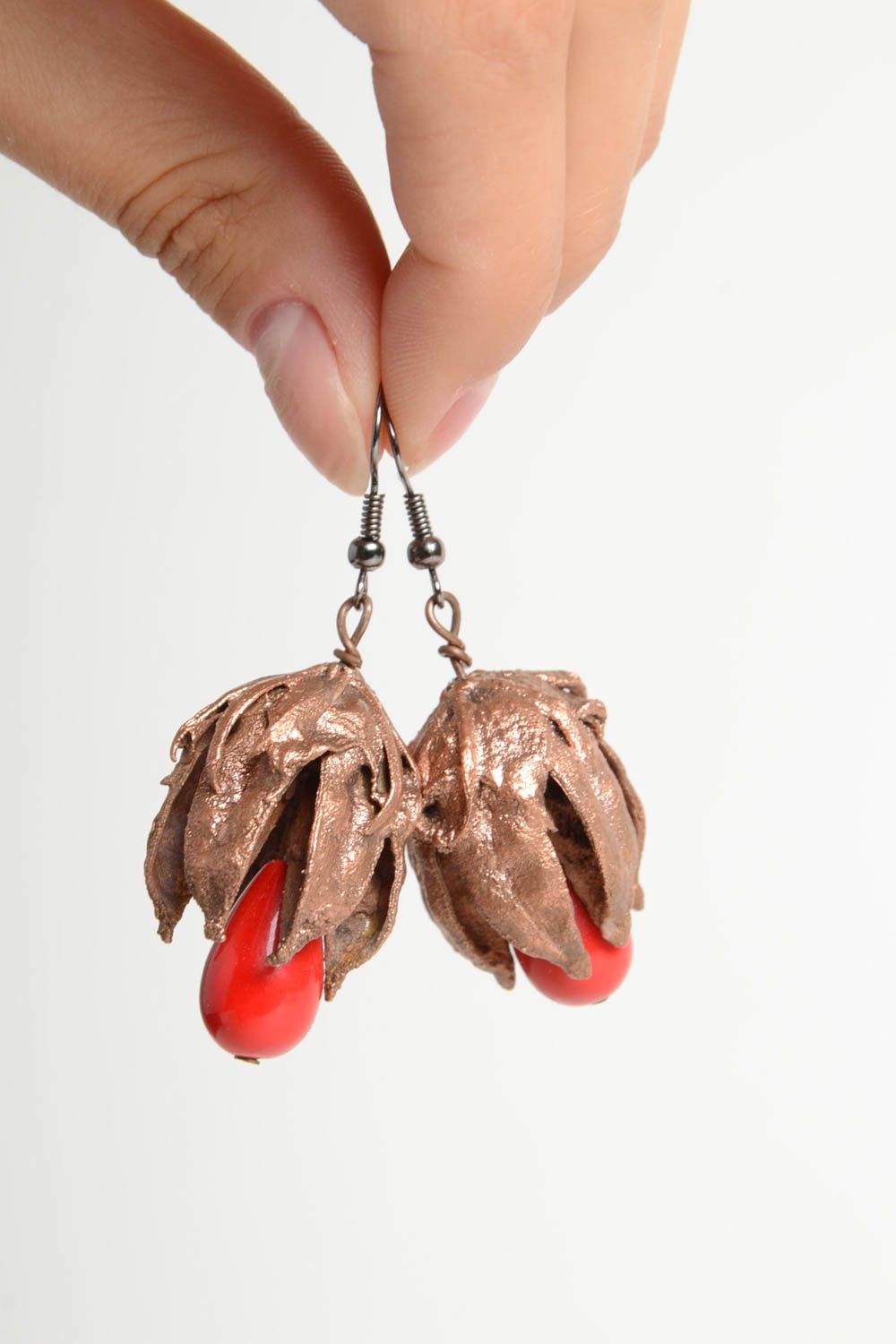 Boucles d'oreilles pendantes Bijou fait main cuivre plastique Cadeau pour femme photo 5
