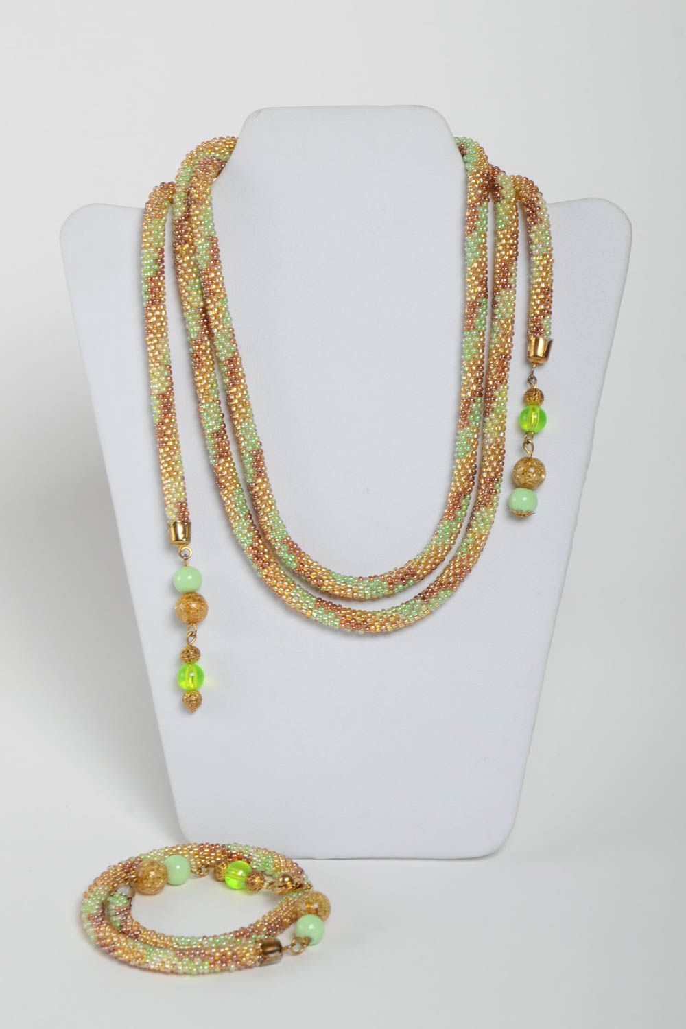 Gentle handmade beaded cord necklace and bracelet designer jewelry for women photo 2