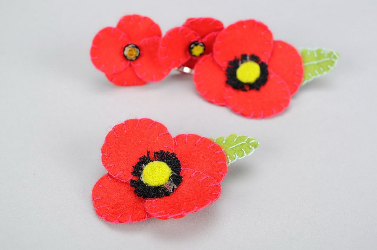 Set of fabric hairpins Poppies photo 3