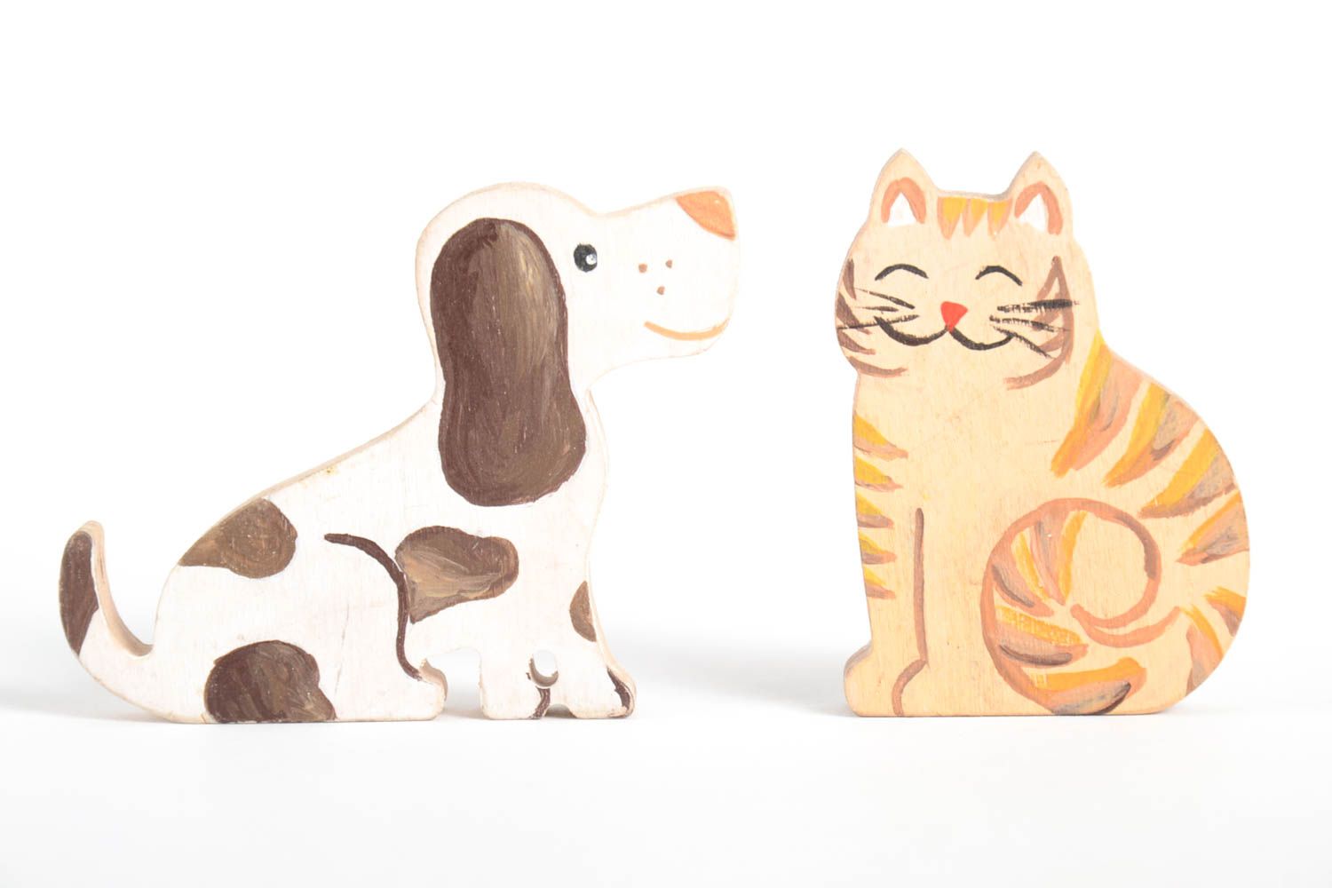 Фигурки животных 2 шт фигурки ручной работы фигурки из фанеры набор кот и собака фото 2