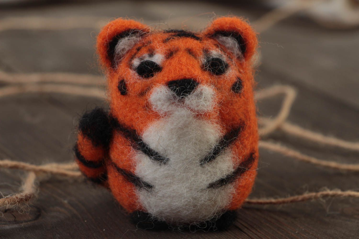 Small handmade natural wool soft toy tiger needle felting technique photo 1