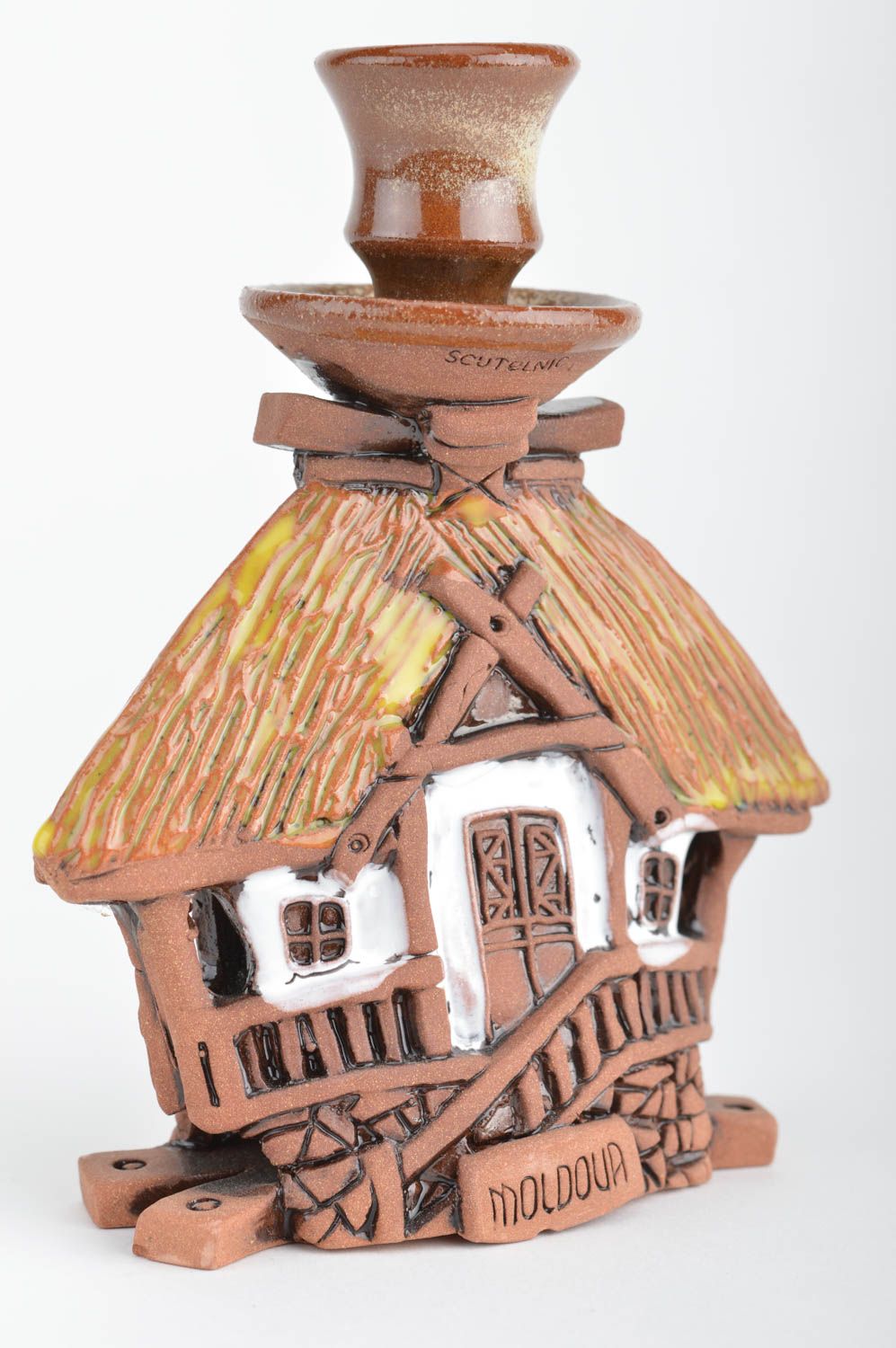 6 inch village house ceramic candlestick holder 0,55 lb photo 5