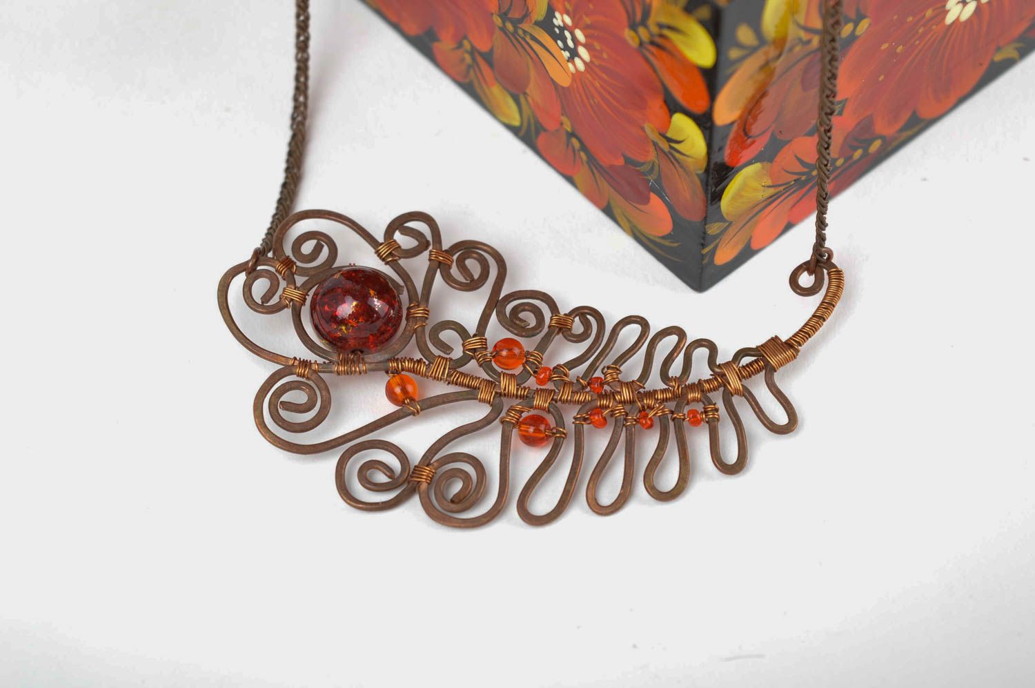 Copper pendant necklace handcrafted jewelry metal necklace chain necklace photo 1