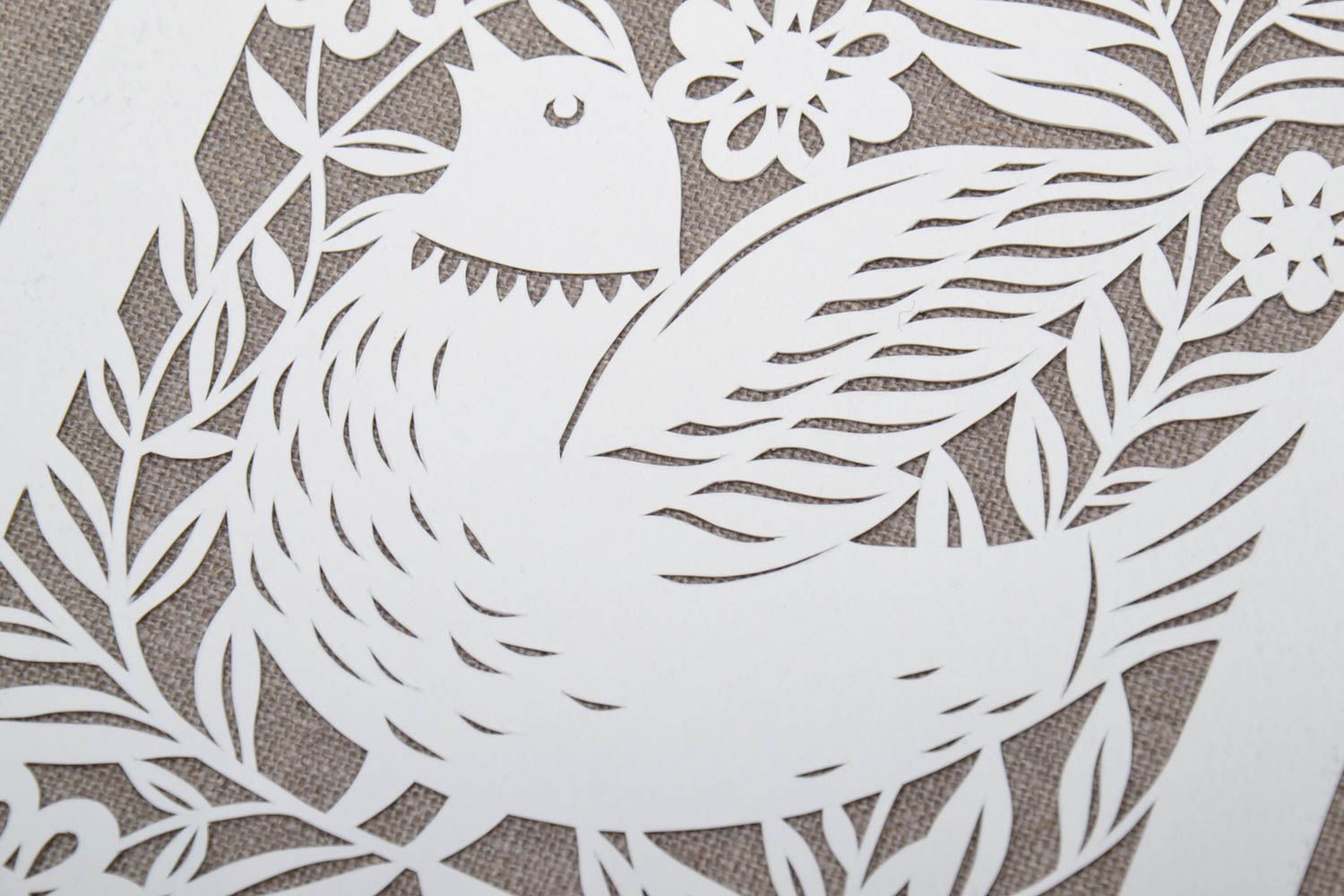 Natural linen and watercolor paper vytynanka panel Bird photo 3