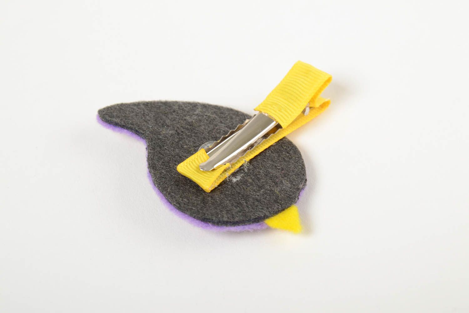Handmade bunte Haarspange aus Fleece und Ripsband violett gelb foto 3