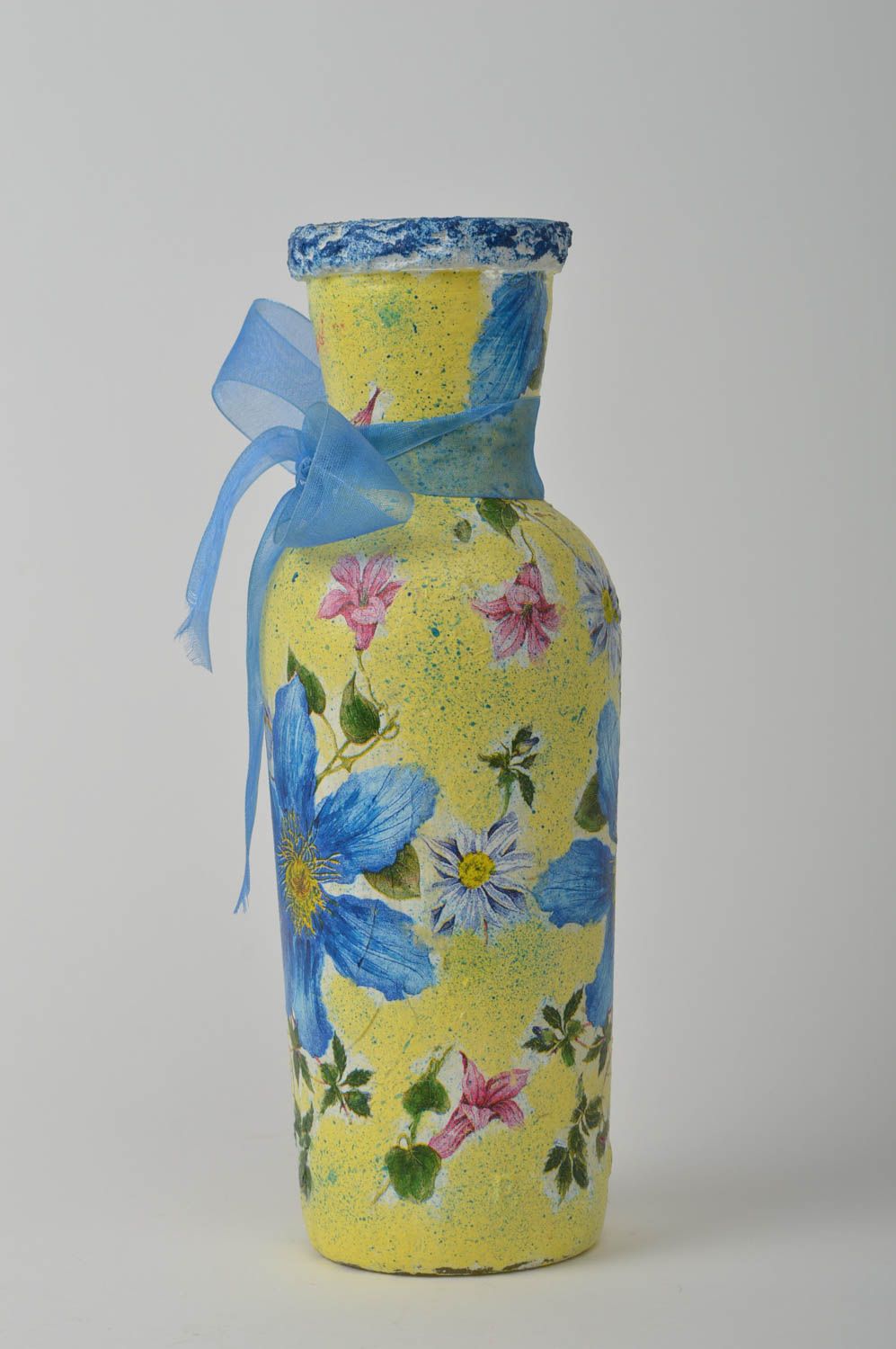 Vase jaune à motif floral Vase fait main serviettage Décoration d'intérieur photo 2