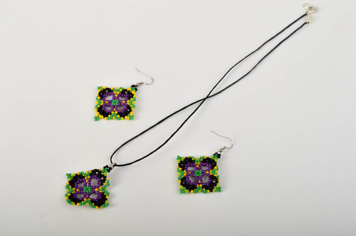 Handmade earrings beaded pendant set of accessories beads jewelry gift ideas photo 1