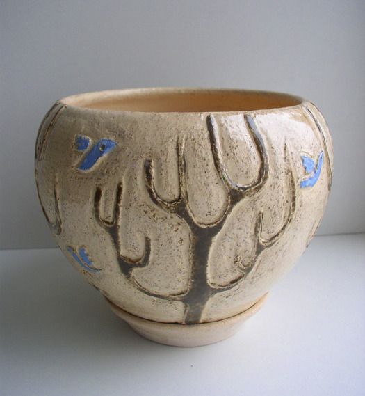 Petit pot de fleur en céramique brun clair peint fait main cadeau original photo 1