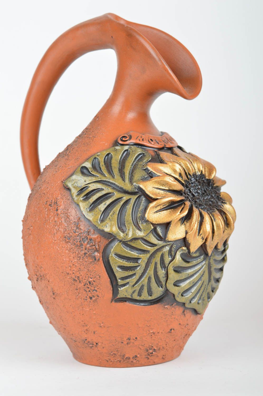 45 oz ceramic wine or water decanter with handle and sunflower pattern 2,5 lb photo 2