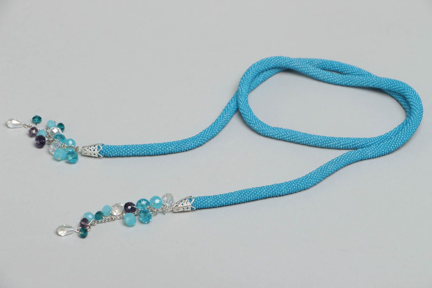 Collier spirale en perles de rocaille tchèques fait main lariat couleur bleue photo 2