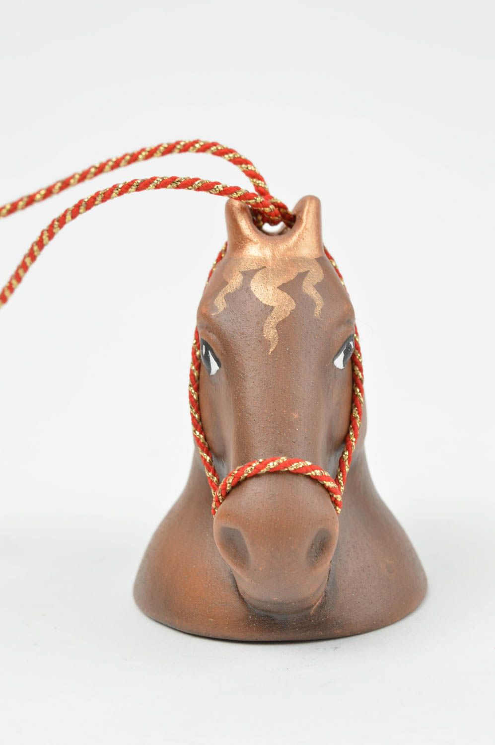 Оригинальный расписной глиняный колокольчик ручной работы Лошадь с блеском фото 2