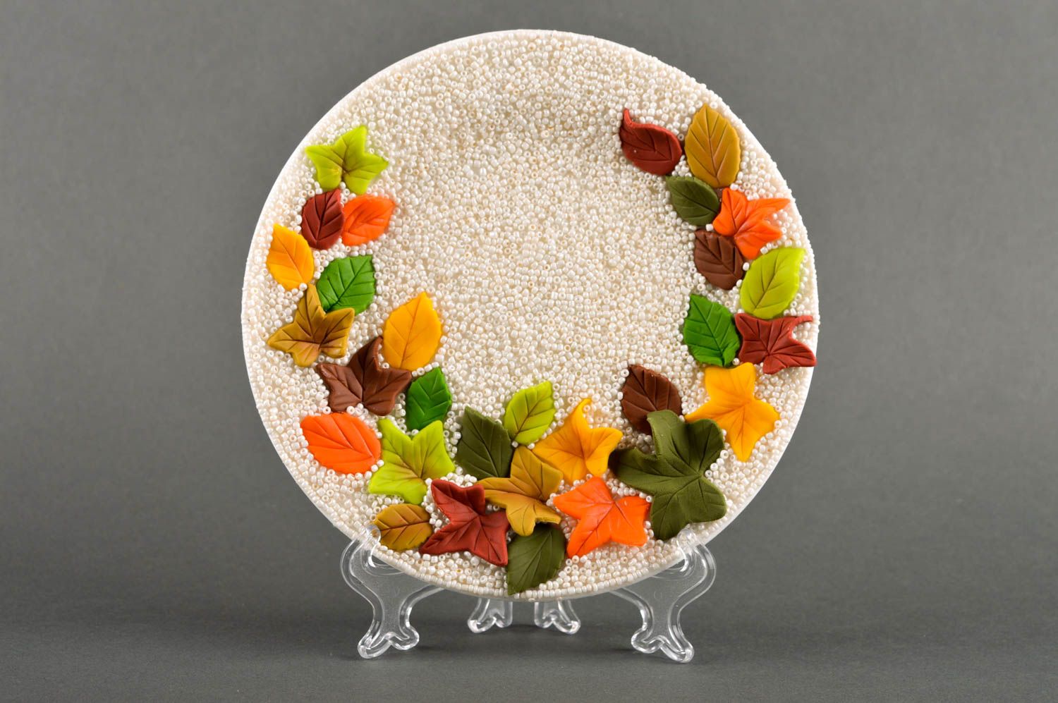 Assiette décorative Décoration fait main avec feuilles automnales Vaisselle déco photo 1