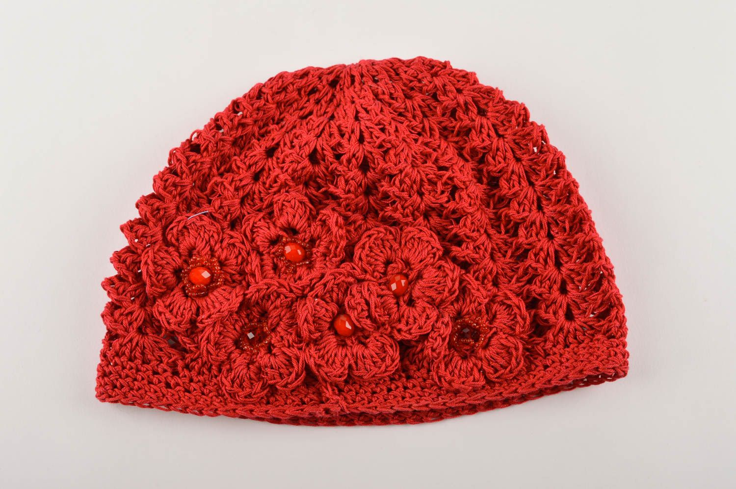 Gorro artesanal de hilos de algodón color rojo ropa para mujer regalo original foto 5