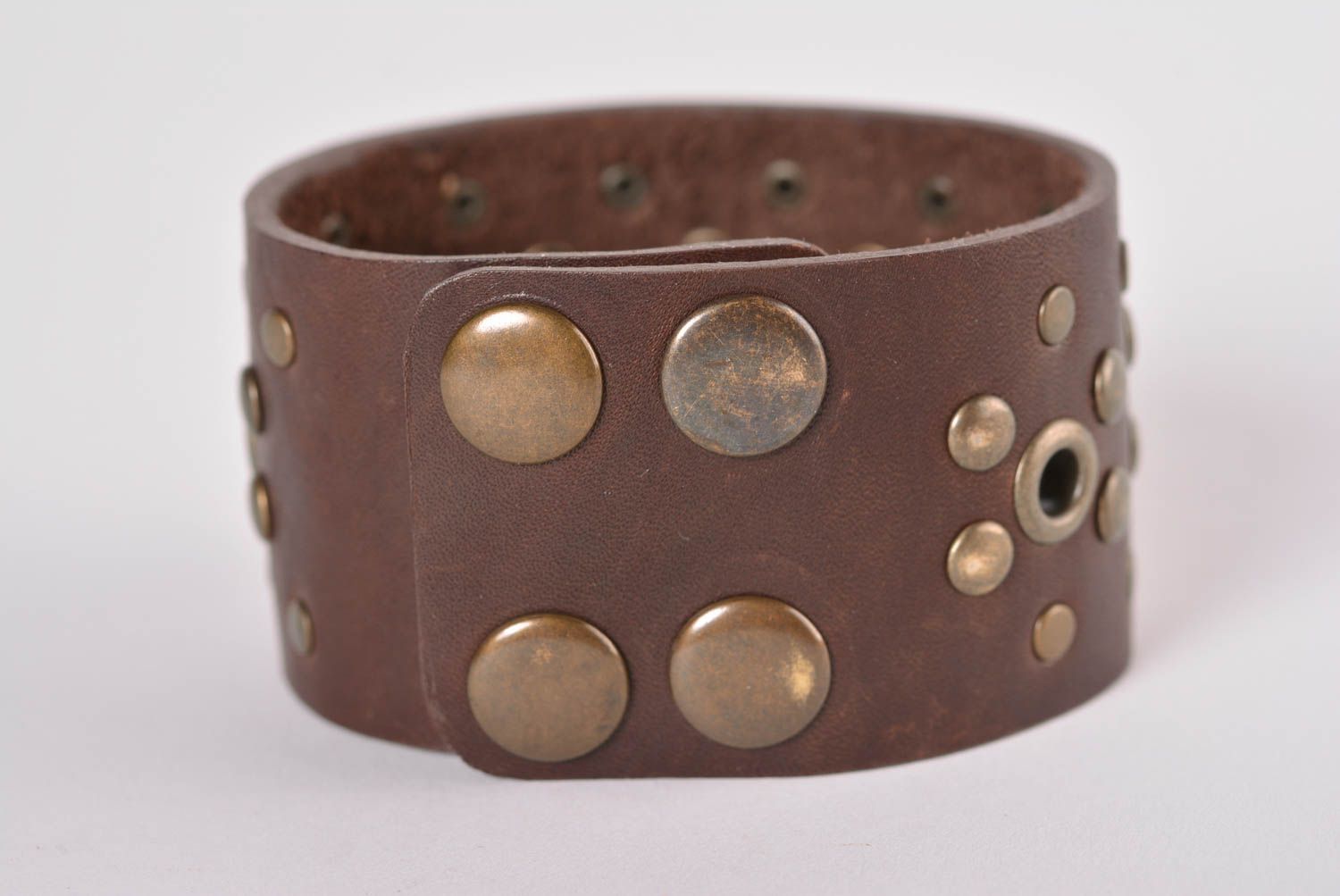 Handmade designer leather bracelet wide wrist bracelet accessory with rivets photo 3