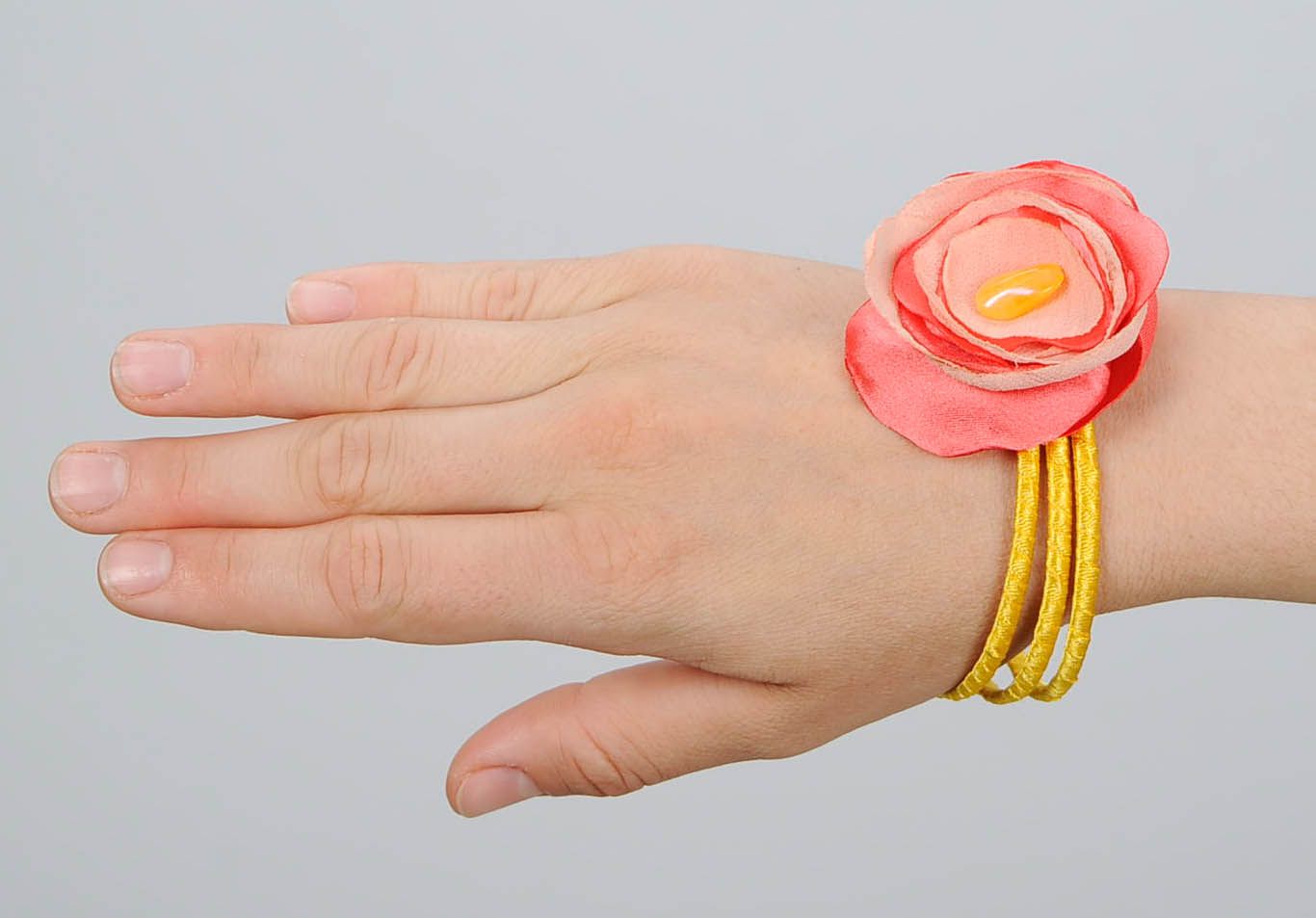 Bracelet with flower made of organza Orange mood photo 5