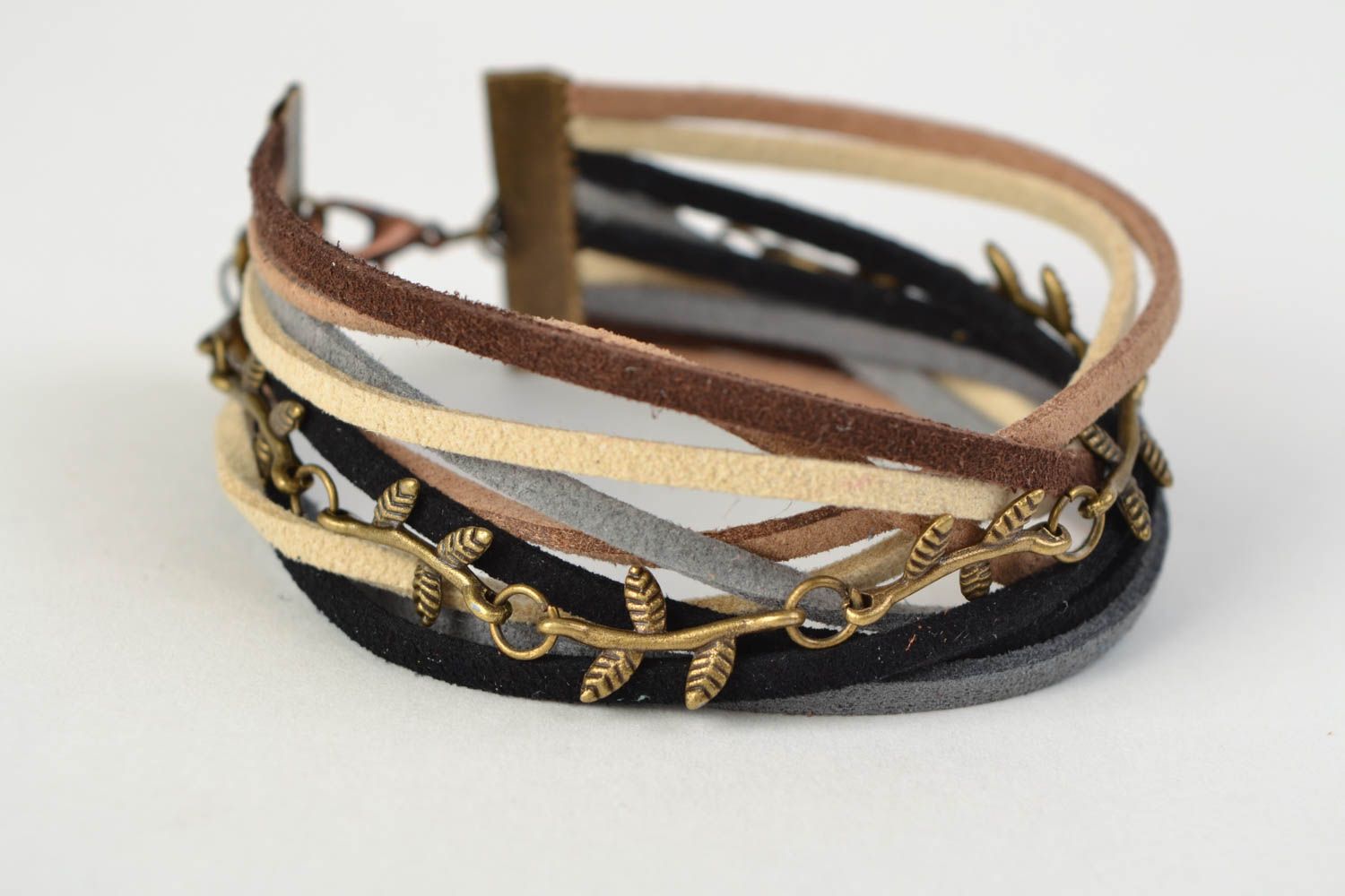 Women's handmade woven suede cord bracelet with charm photo 1