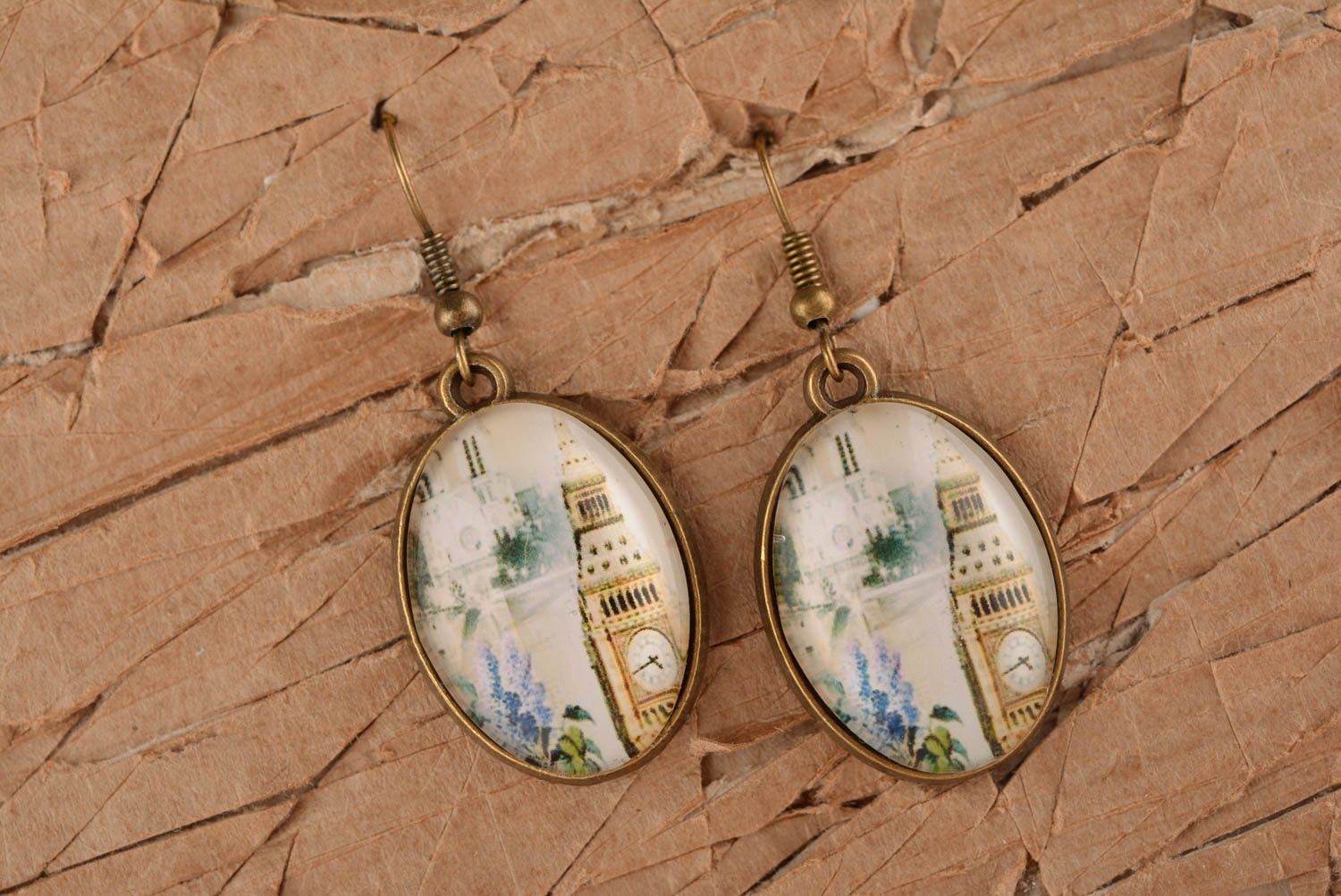 Stylish handmade oval metal earrings glass earrings designs beautiful jewellery photo 1
