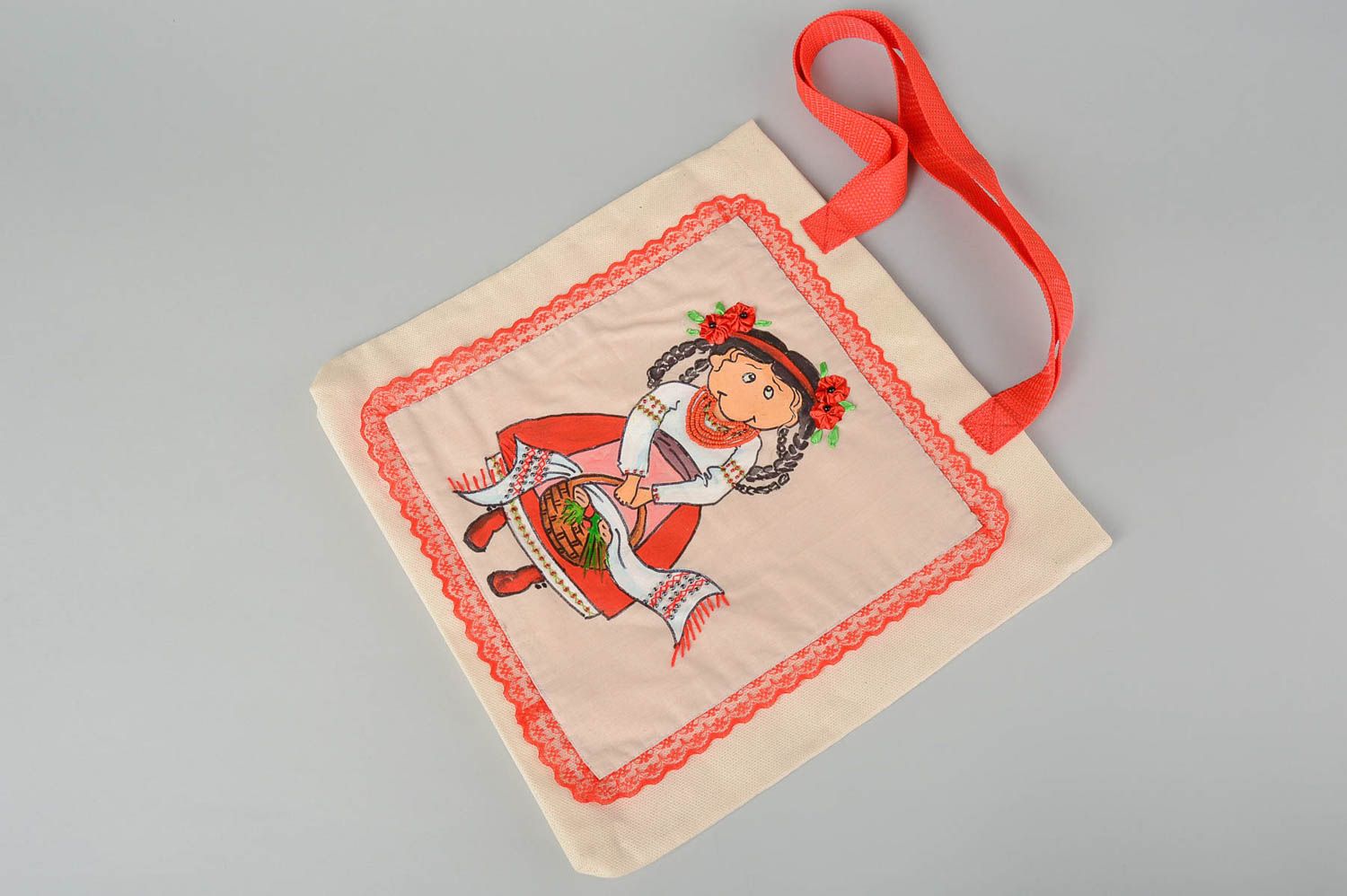 Handmade fabric bag with painting elegant large bag textile shoulder bag photo 2