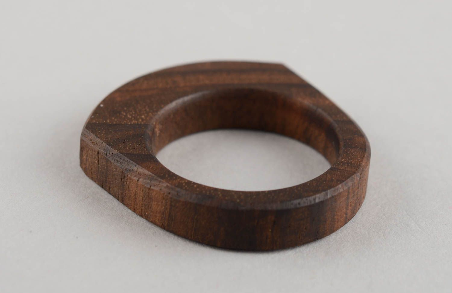 Handmade designer carved wooden organic jewelry ring of unusual shape for girls photo 4