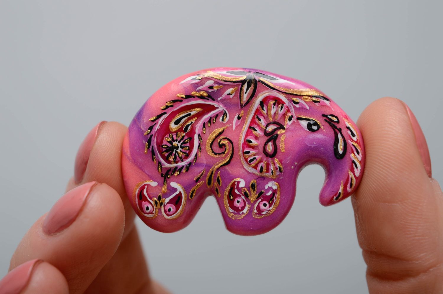 Handmade polymer clay brooch Elephant photo 3