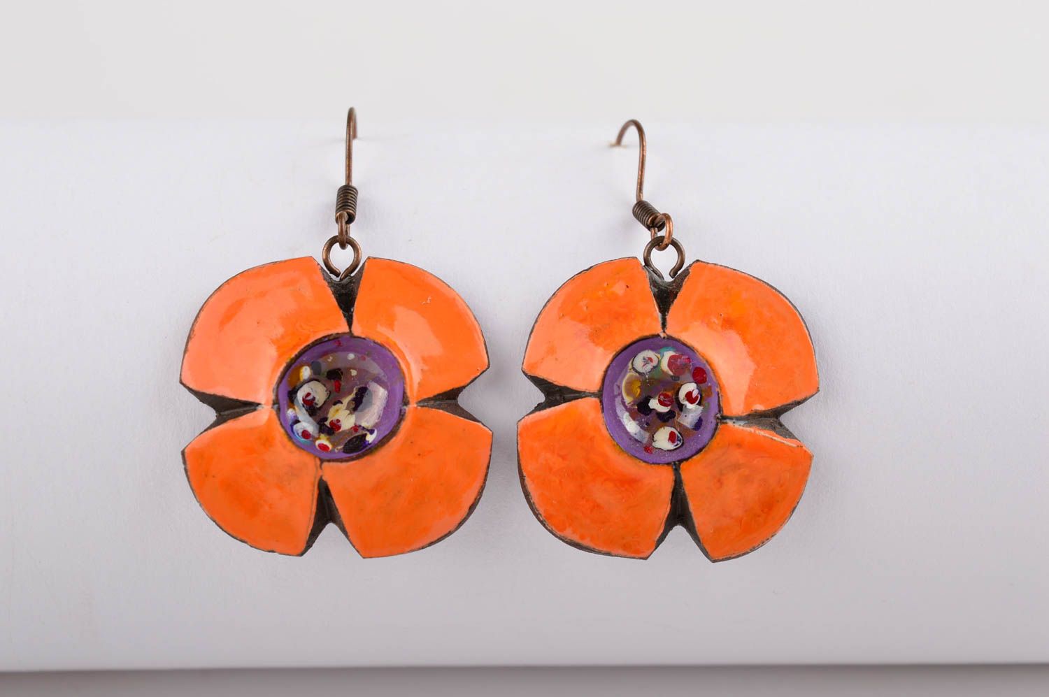 Boucles d'oreilles en céramique Bijou fait main orange design Cadeau femme photo 1