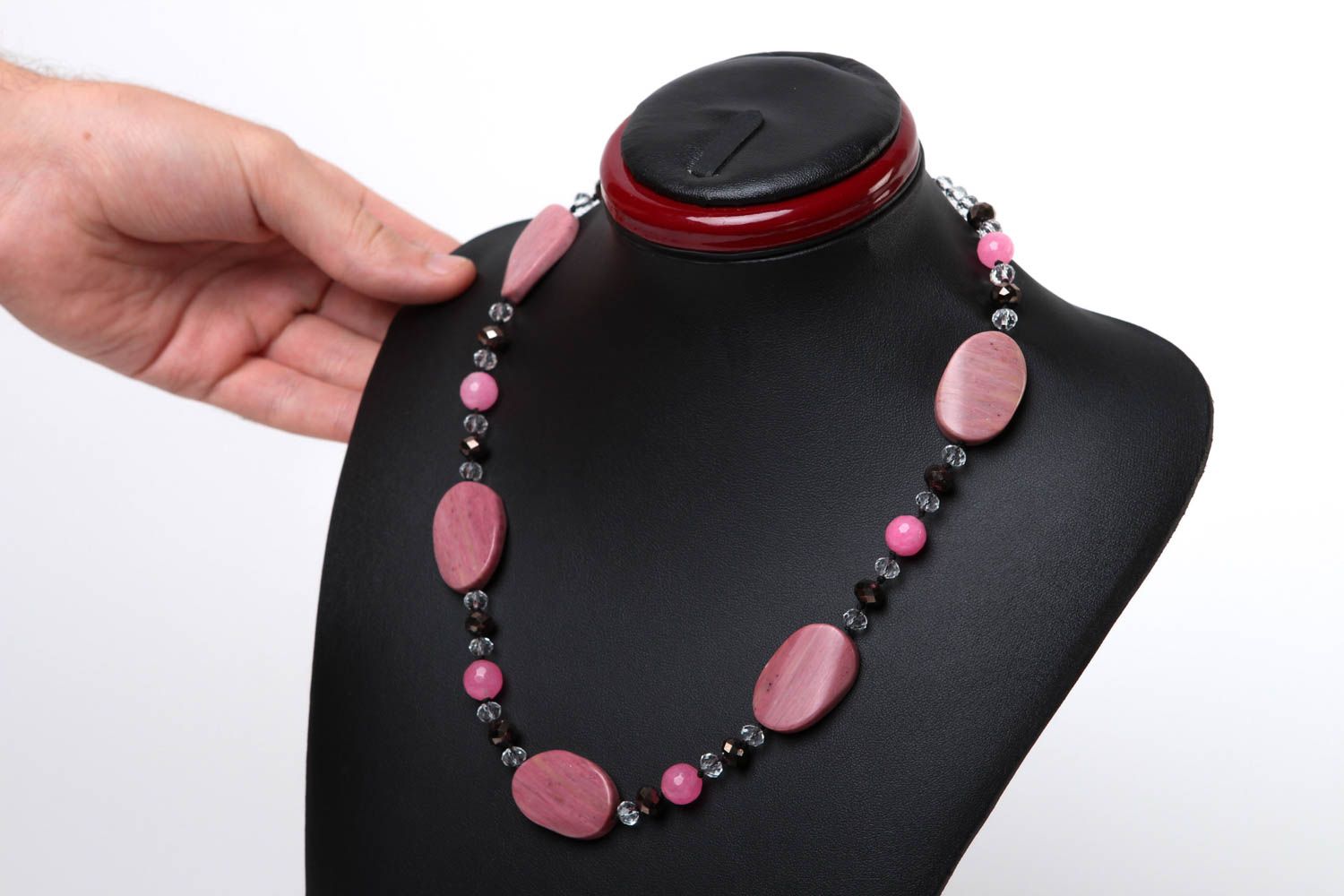 Collier pierres naturelles Bijou fait main agate rhodonite rose Accessoire femme photo 5