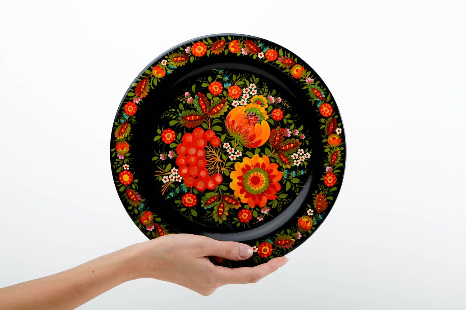 Handmade wooden painted plate ware in ethnic style decorative use only photo 2