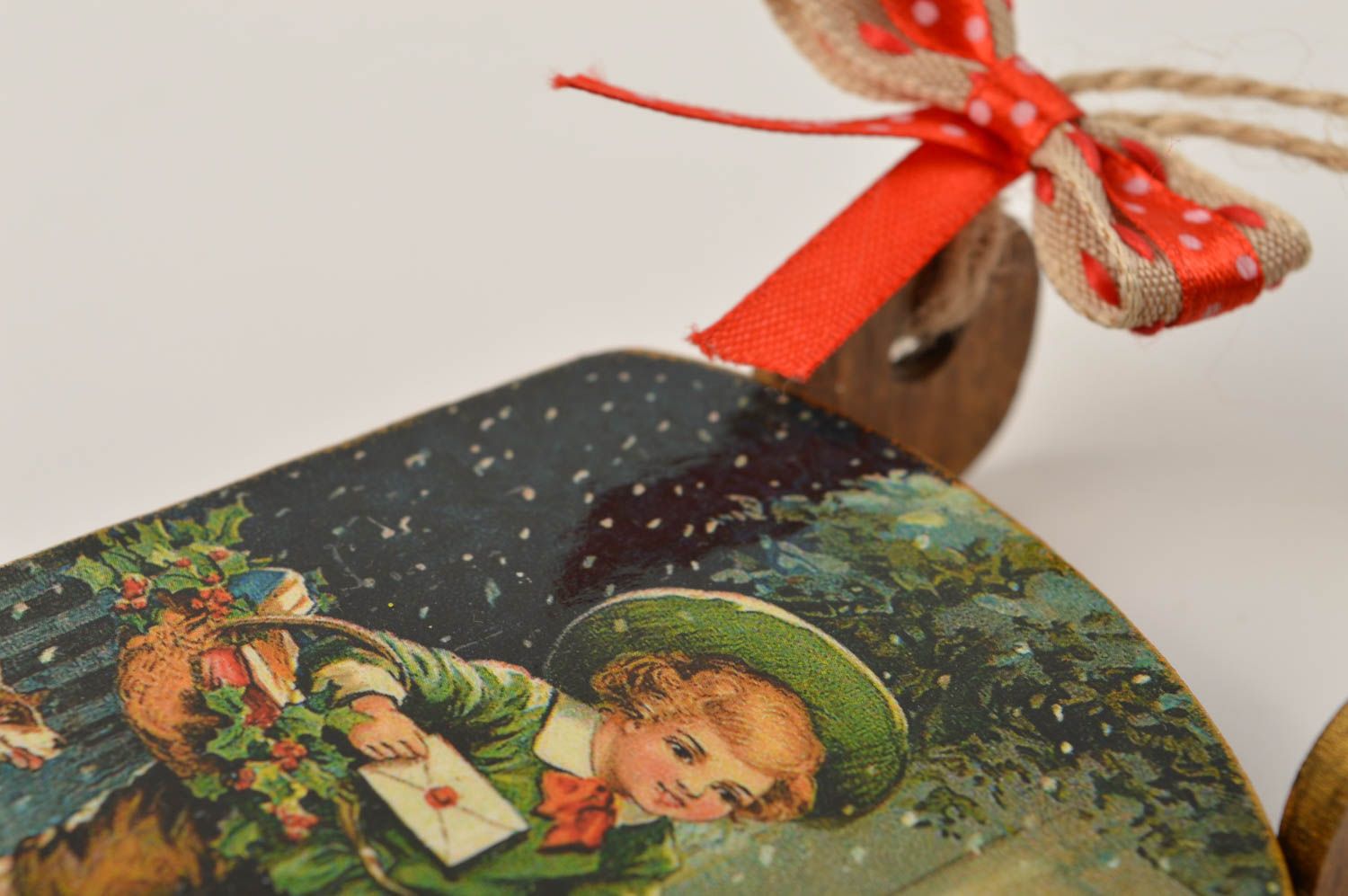 Colgante navideño hecho a mano adorno de madera decoración de interior Trineo  foto 3