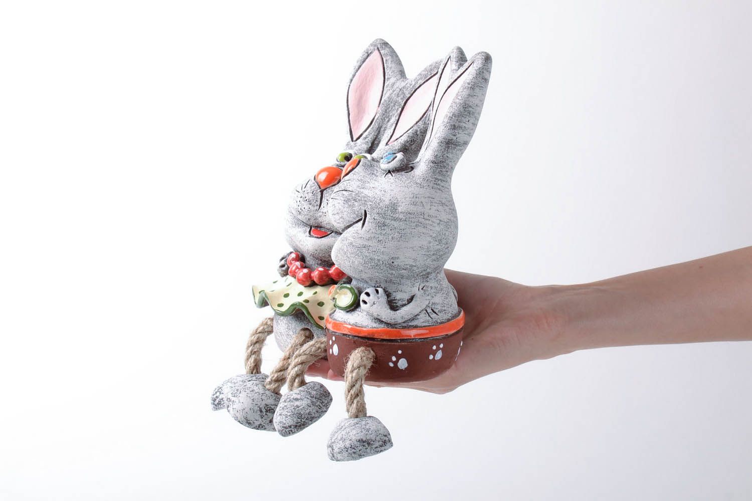 Conigli salvadanaio fatto a mano in ceramica dipinto a mano idea regalo  foto 5