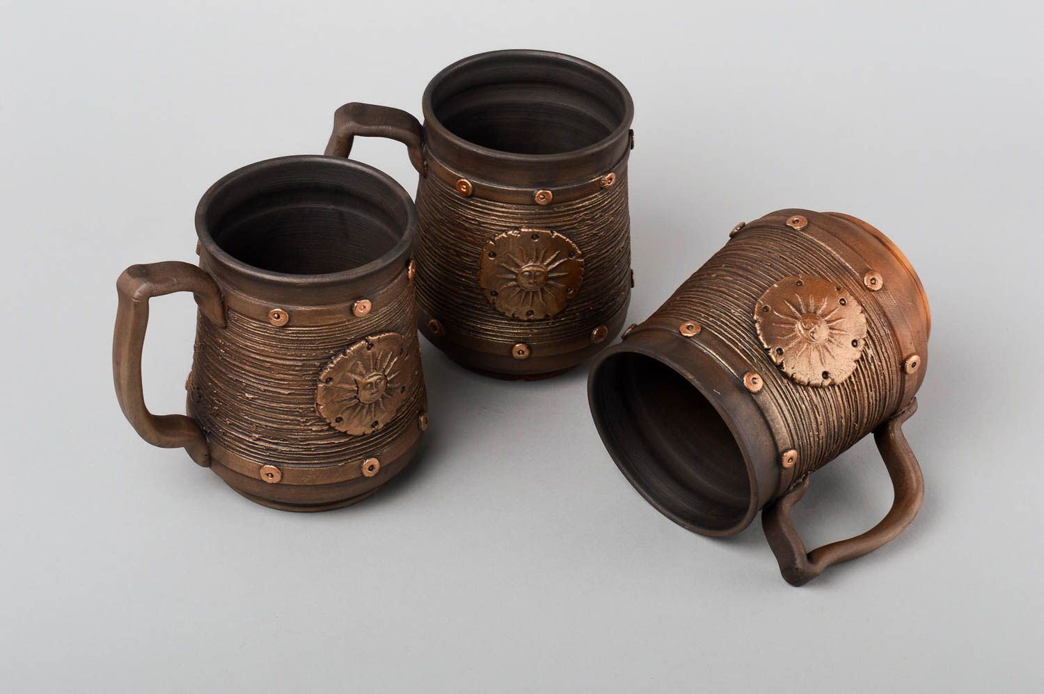 Keramik Geschirr Set handgefertigt Bier Krüge Männer Geschenk 3 Stück in Braun foto 3
