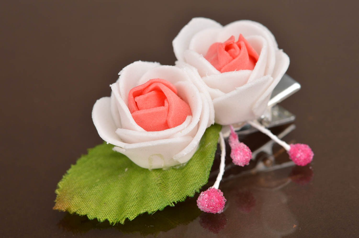 Handmade designer pink tender beautiful small festive flower hair clip  photo 2