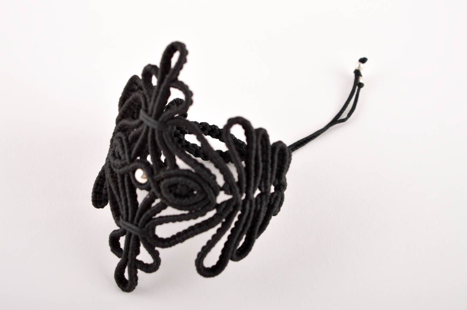 Модный браслет украшение ручной работы черный браслет из ниток широкий фото 2