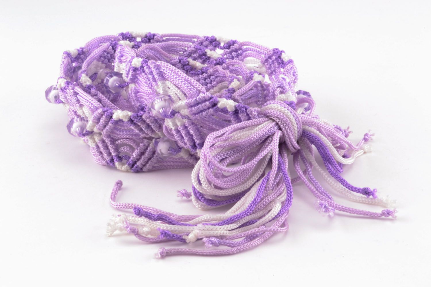 Cintura da donna intrecciata fatta a mano cinghia di fili bella in colore lilla foto 4