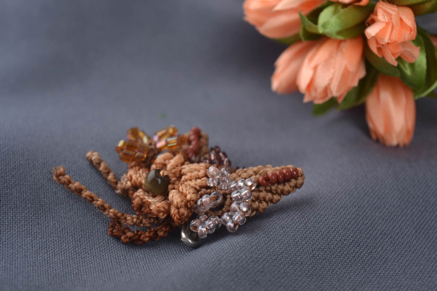 Handmade brooch macrame brooch designer jewelry unusual gift for girls photo 1